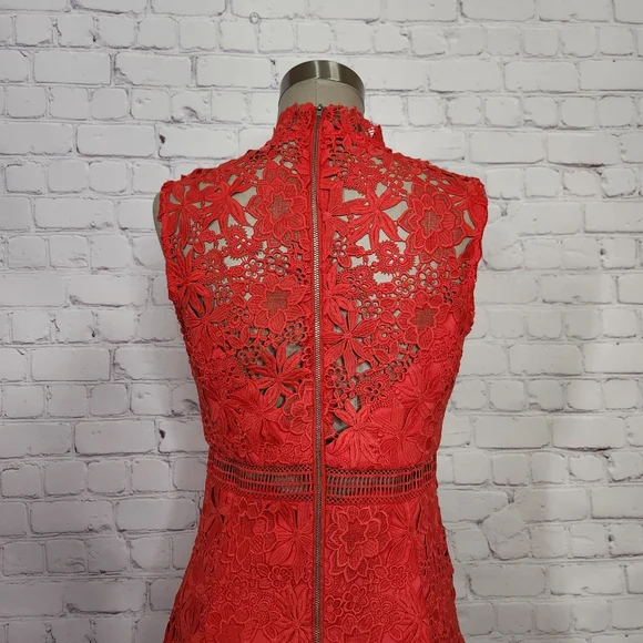 Bardot Elise Crochet Lace Dress in Poppy Red Sleeveless High Neck S/6 - Picture 9 of 15
